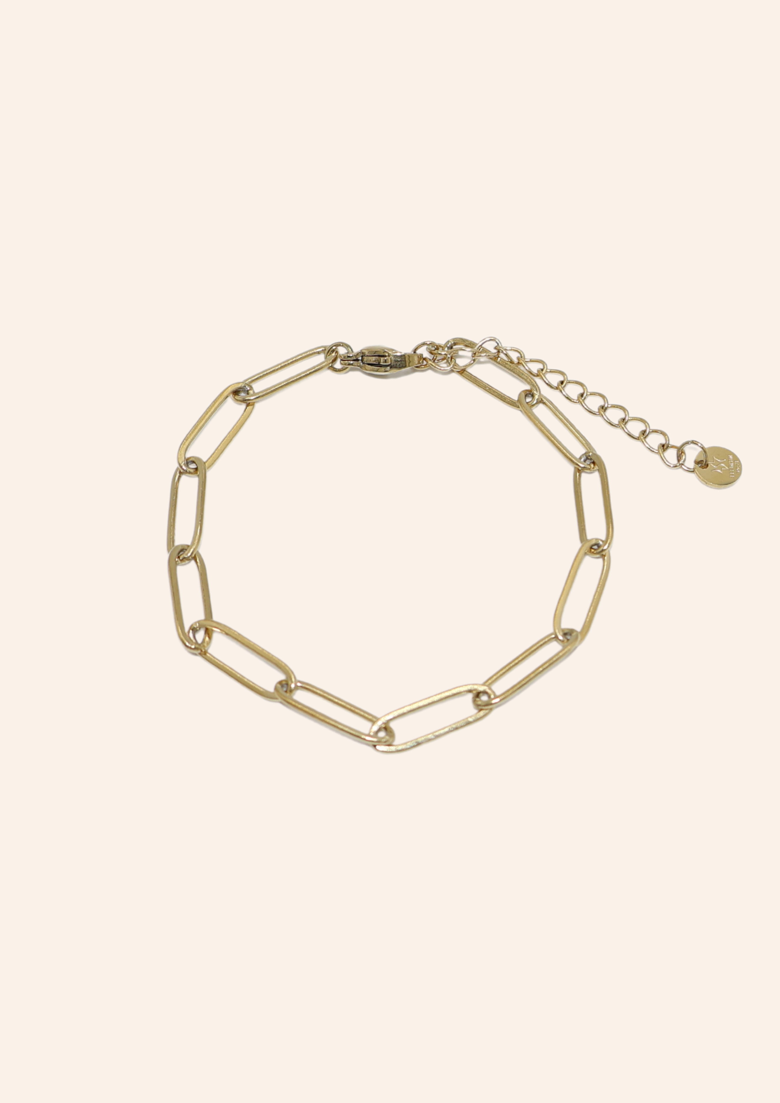 Gouden schakelarmband gemaakt van stainless steel dus is waterproof en hypo-allergeen.