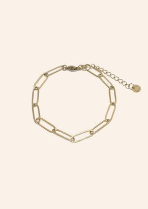 Gouden schakelarmband gemaakt van stainless steel dus is waterproof en hypo-allergeen.