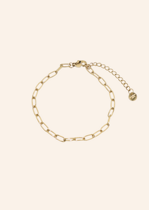 Gouden schakelarmband gemaakt van stainless steel dus is waterproof en hypo-allergeen.