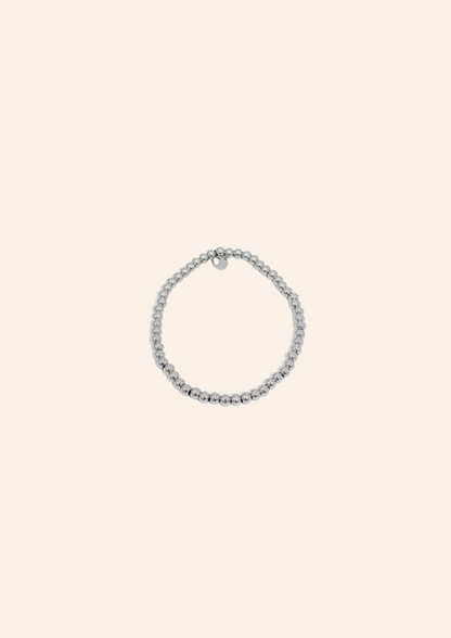 Zilveren elastieken armband met kraaltjes, waterproof en hypo-allergeen, gemaakt van stainless steel