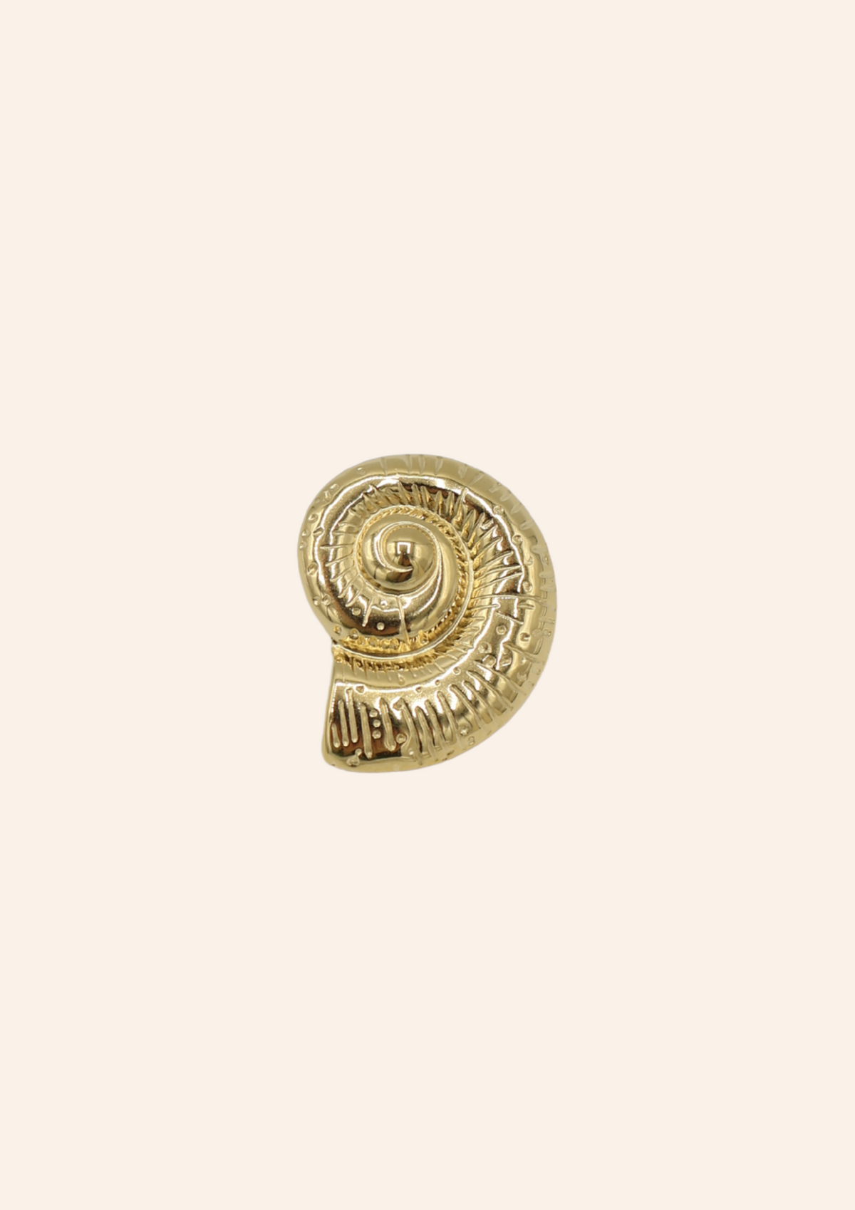 Gouden broche gemaakt van stainless steel in de vorm van een schelp.