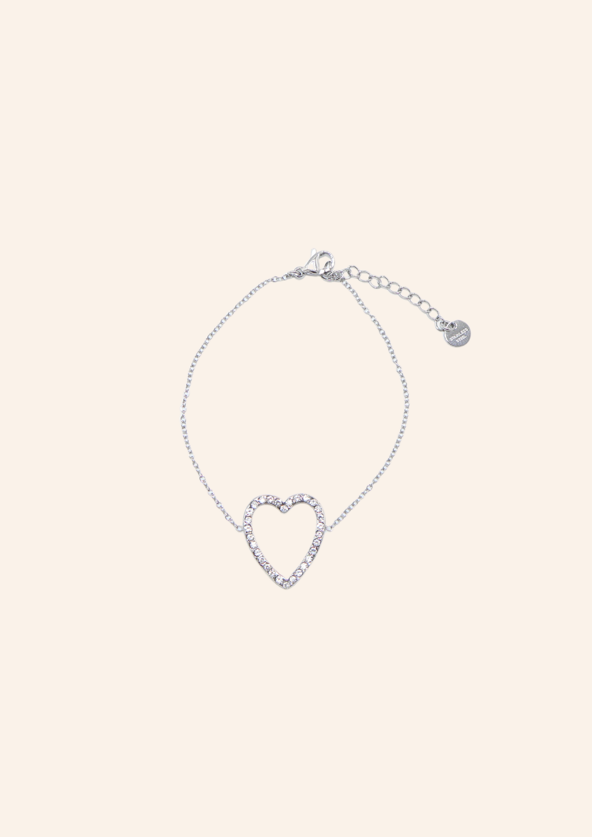 Zilveren armband met hartjesbedel, waterproof en hypo-allergeen, gemaakt van stainless steel