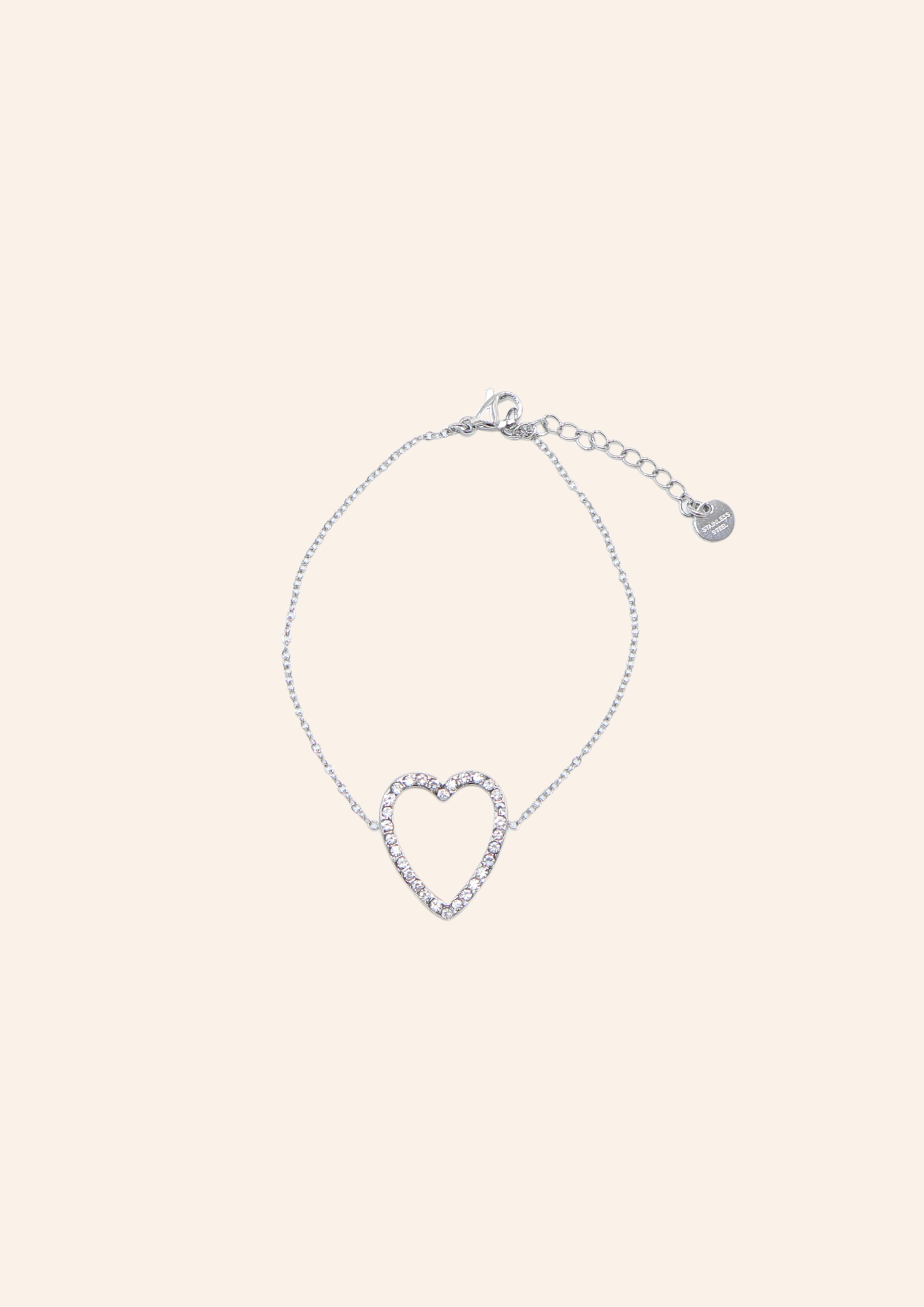 Zilveren armband met hartjesbedel, waterproof en hypo-allergeen, gemaakt van stainless steel